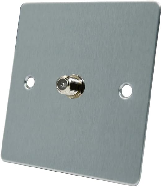 AET FSC1GSKY Satin Chrome Flat 1 Gang Sky F Type Socket for Satellite Outlets