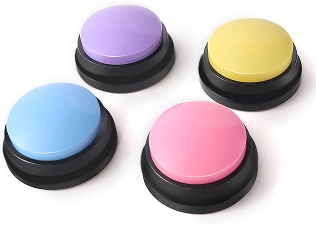 Buzzer with Recording Function, Buzzer with Recording Function, Intelligence Toy for Dogs, Pet Talking Training Answer Buzzer, 30 Seconds Recording & Playback, Pack of 4