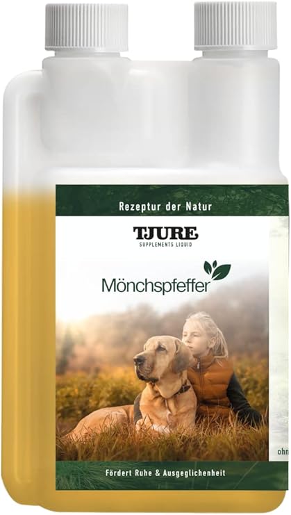 TJURE Monk's Pepper Liquid for Dogs, 500 ml, Supplementary Feed for Dogs with Monk Pepper, Vegetable Formula for Support in Special Phases, Made in Germany