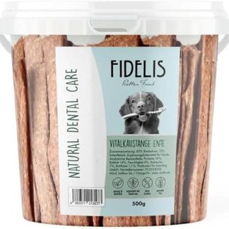 Fidelis - Vitalkaustange Duck - Dental Care Snacks for Dogs 500 g Bucket - Air-Dried Treats Made from 100% Natural Raw Materials - Snack for Dental Hygiene