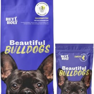 HEY HOLY Set of 7 kg Premium Dry Food & 1 x 150 g Snacks for Bulldogs 100% Grain-Free Dog Food & Treats for Adult Bulldogs with Salmon Highly Compatible from Natural Ingredients