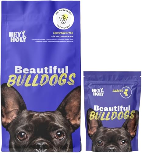 HEY HOLY Set of 7 kg Premium Dry Food & 1 x 150 g Snacks for Bulldogs 100% Grain-Free Dog Food & Treats for Adult Bulldogs with Salmon Highly Compatible from Natural Ingredients