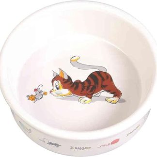 Trixie Ceramic Cat Bowl with Motif, 0.2 Litre, White