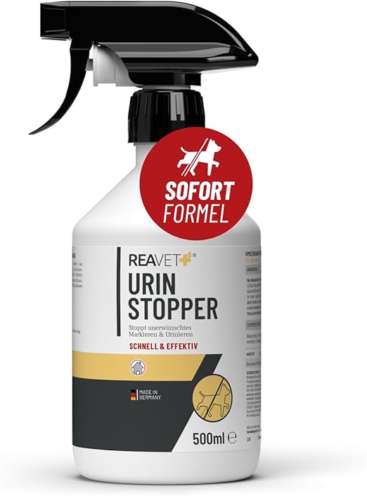ReaVET Urine Stop for Dogs and Cats 500 ml I Mild Dog Repellent Spray & Cat Repellent Spray I Non-Staining I Urine Remover I Dog Deterrent Against Marking I Anti Scratch Spray Furniture, Indoor and