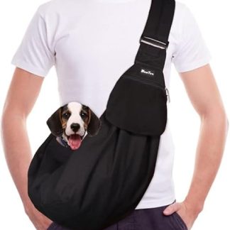 SlowTon Dog Carrier Bag, Pet Dog Bag with Adjustable, Padded Shoulder Strap and Front Pocket, Carry Bag Dog for Walking Outdoor Activities and Excursions (Black Waterproof)