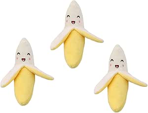 3 Pieces Yellow Banana Plush Squeaky Toys for Puppies, Plush Chew Toys, Dog Squeaky Toy, Banana