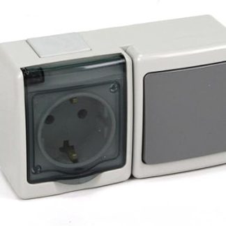 Beta Series Surface-Mounted Combination Schuko Socket / Light Switch IP44 Grey
