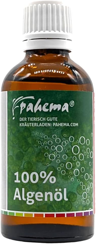 pahema Algae Oil for Dogs and Cats, Highly Concentrated Vegan Omega 3 Oil from Algae, with Dropper in Brown Glass Bottle (100 ml)