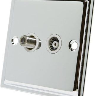 Slimline Polished Chrome TV & Sky Socket White Insert - Aerial Coaxial and Satellite Socket