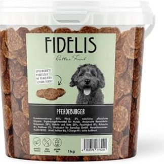 Fidelis Horse burger for dogs in resealable 1 kg bucket - air-dried dog treats made from 100% natural raw materials
