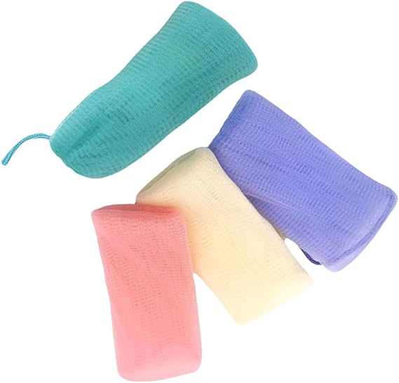 Gatuida 4 pieces mesh soap bags for rice foam, exfoliating soap bags and practical hanging soap bags for gentle facial cleansing and efficient