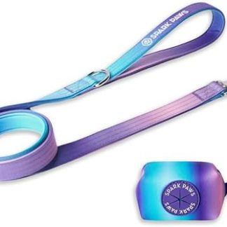 Spark Paws Premium Dog Leash & Poop Bag Set - Heavy Duty Alloy Hook for Strong Pulling Breeds - Comfortable, Durable and Safe - 90s Retro