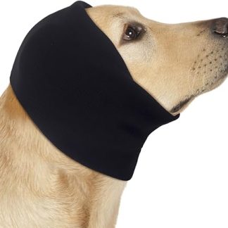 COMFPET Happy Hoodie for Dogs & Cats, Noise & Hearing Protection, Soothing Earmuffs, Ear & Wind Protection, Reduces Fear of Fireworks, Ideal for the Time After Surgery, S (Black)