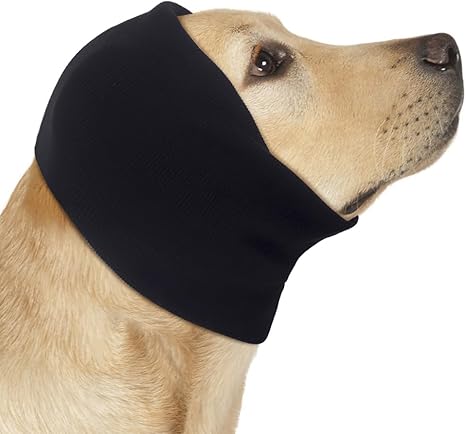 COMFPET Happy Hoodie for Dogs & Cats, Noise & Hearing Protection, Soothing Earmuffs, Ear & Wind Protection, Reduces Fear of Fireworks, Ideal for the Time After Surgery, S (Black)