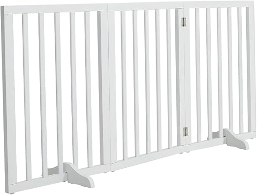 The Fellie Freestanding Safety Gate with Feet, Dog Barrier, Children's Gate, Foldable, Wooden Dog Gate, Stair Safety Gate, No Drilling, Barrier for Homes, Door Openings, Height 60 cm, White