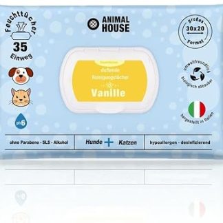 Animal House Scented Wipes 35 Pack: Hypoallergenic and Biodegradable Wet Wipes for Daily Cleaning of Dogs and Cats (35, Vanilla)