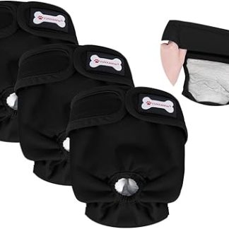 Pack of 3 Female Dogs' Nappies, Reusable Nappies for Female Dogs in Heat, Highly Absorbent Dog Nappies for Female Dogs for Incontinence with Adjustable (All Black, M, Piece, 3)