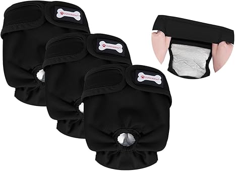 Pack of 3 Female Dogs' Nappies, Reusable Nappies for Female Dogs in Heat, Highly Absorbent Dog Nappies for Female Dogs for Incontinence with Adjustable (All Black, M, Piece, 3)