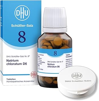 DHU Schüßler Salt No. 8 Sodium Chloratum D6 - Минеральная соль Liquid Balance - Оригинальный продукт - Экологически чистый, в фармацевтической стеклянной упаковке, 200 таблеток в футляре для таблеток.
