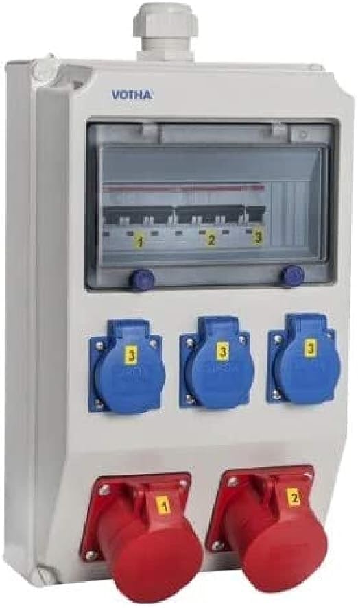 VOTHA® Wolfsburg Wall Distributor Wired without FI Switch Socket 230 V~ 3, CEE 16 A, 400 V~ 2, CEE 32 A, 400 V ~ without, LS 16 A, 1-pole, C 1, LS 16 A, 3-pin, C 2, LS 32 A, 3-pin, C without