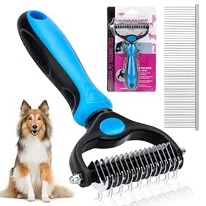 TAOPE Dog Brush Long Hair, Undercoat Comb Removes Undercoat & Tangles, Top Hair Protection & Knots Removal, Undercoat Brush for Coat Changing, Double-Sided Dog Comb in Blue