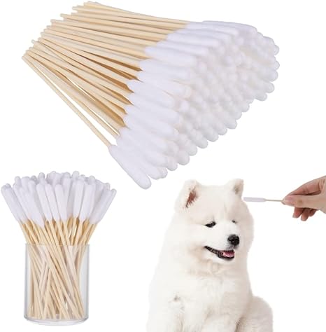 Heyu-Lotus Pack of 100 Dog Cotton Buds Ear Cleaner, 15 cm Ear Cleaning for Dogs, Wooden Ear Cleaning for Pets, Dogs, Ear Cleaning Sticks for Dogs, Cats