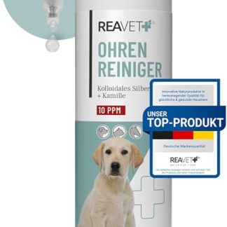 ReaVET Ear Cleaner for Dogs and Cats 250 ml - Ear Cleaner with Colloidal Silver + Natural Chamomile I Agent for Ear Cleaning for Dogs, Cats, Horses