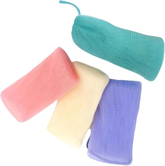 Set of 4 Coloured Soap Bags Exfoliating Mesh Soap Bag for Soap Bars for Gentle and Massage for Hanging Versatile Use