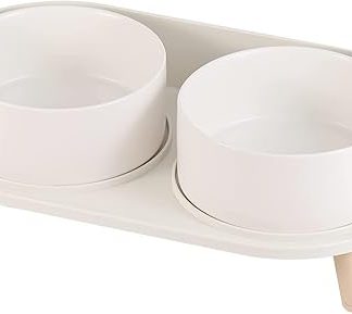 Raised Ceramic Dog Bowl – Splash-proof Dog Bowls with Stand – Double Bowl Cat Feeding Bowl Dog – Food Water Bowl Set for Small to Medium Dogs and Large Cats – 850 ml x 2