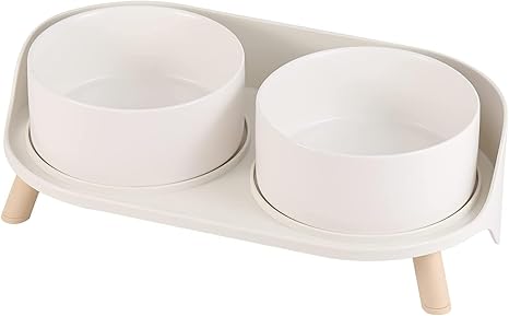 Raised Ceramic Dog Bowl – Splash-proof Dog Bowls with Stand – Double Bowl Cat Feeding Bowl Dog – Food Water Bowl Set for Small to Medium Dogs and Large Cats – 850 ml x 2