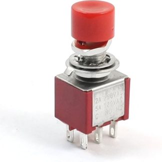 Sourcingmap AC 120V 5A Red Cap 6 Pin DPDT 2 Positions Momentary Push Button Switch - Red, Silver Tone