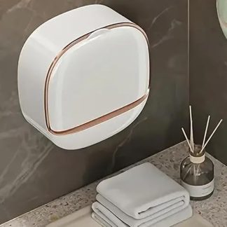 Wall Mounted Soap Dish Holder with Lid and Drain Tray, Double Layer Plastic Soap Box for Bathroom & Kitchen, Waterproof and Dustproof, Easy to Install