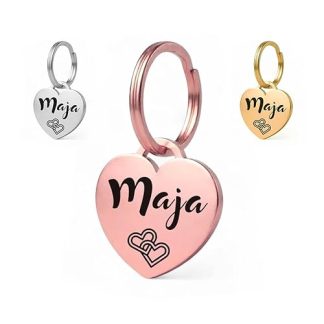 Heart Dog Tag with Engraving | Personalised with Name, Phone Number, Address, Desired Text | 25 mm Robust Stainless Steel Dog Tag, Name Pendant for Dog Collar