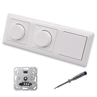 EBROM SET IDEE: Jung 1730DD (2 x) LED Rotary Dimmer Dimmer + Dimmer Discs A1740WW and Light Button 531U in Glossy Alpine White Including EBROM Phase Tester for Mounting Devices etc. 1730 DD