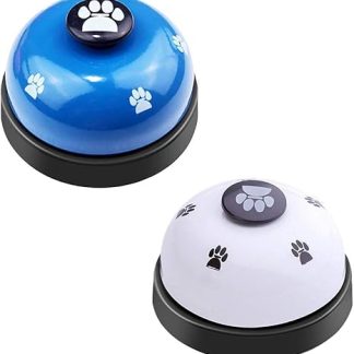 SLSON 2 Pieces Pet Training Bells, Door Bells for Dogs, Potty Communication and Cleanliness Training with Big Button with Cat Paw Motif (White and Blue)