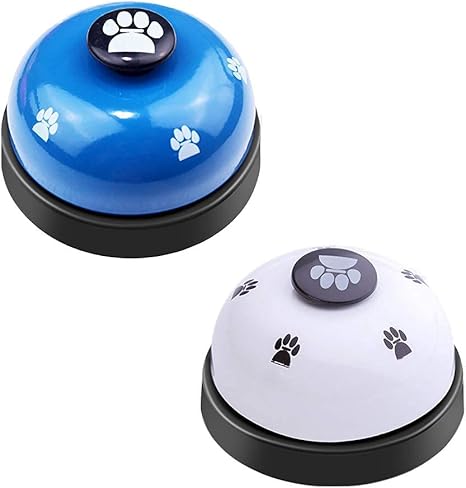 SLSON 2 Pieces Pet Training Bells, Door Bells for Dogs, Potty Communication and Cleanliness Training with Big Button with Cat Paw Motif (White and Blue)