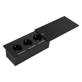 Tabletops Built-in Socket, Concealed Retractable 3-Way Sockets, Built-in Socket Holder, Worktop with Sliding Lid for Desk, Conference Room, Kitchen, Sofa Table, Black