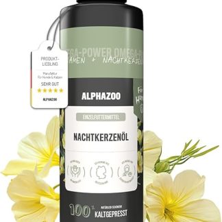 alphazoo Premium Evening Primrose Oil for Dogs 250 ml - Cold Pressed & 100% Natural Food Oil, Rich in Omega-6 & Omega-9 - Supports Shiny Coat & Healthy Skin, Ideal for Allergies