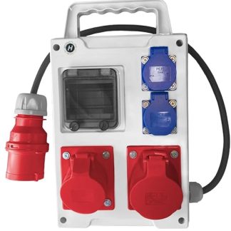 Hilark Construction Power Distributor with 4 IP44 / IP54 Hinged Sockets with Cable and Fuse (1 x 16A, 1 x 32A, 2 x 16A 230V)