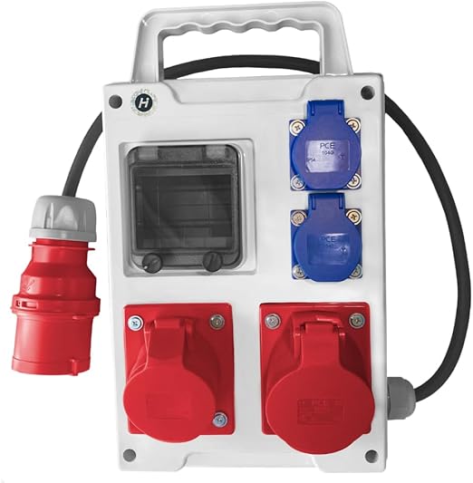 Hilark Construction Power Distributor with 4 IP44 / IP54 Hinged Sockets with Cable and Fuse (1 x 16A, 1 x 32A, 2 x 16A 230V)