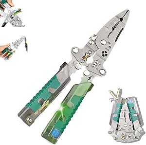 Tuvilo Electrical Pliers, Electrician Pliers, 9 in 1 Wire Stripper with Current Measuring Function, Multifunctional Wire Stripper, Voltage Tester Pliers, Electrician Tool Cable Shears for Stripping (A