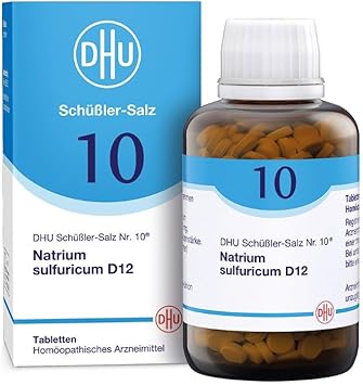 DHU Schüßler Salt No. 10 Sodium Sulfuricum D12 - The Mineral Salt of Internal Cleaning - The Original - Environmentally Friendly in Pharmaceutical Glass, Pack of 900 Tablets