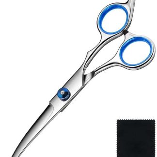 Dog Scissors Curved and Cleaning Cloth 2 in 1, Fur Scissors Dogs, 4CR 6.7 Inch Professional Stainless Steel Scissors Dog Hair Cutting Round Grooming Dog Scissors, Paw Scissors Curved Scissors for Dogs