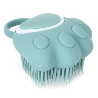 TIESOME Dog Cat Bath Brush Comb, Silicone Puppy Grooming Brush Soft Pet Cleaning Massage Brush Shampoo Dispenser for Soothing Massage Washing (Blue Paw Shape)