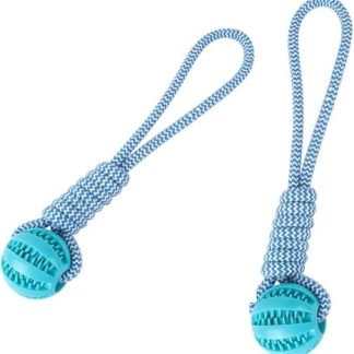 Lusacy Pack of 2 Dog Ball with Cord, Dog Toy Ball with Rope, Throwing Toy Dog Rubber, Dog Ball Indestructible 6 cm, Chew Toy for Large Small Dogs Dental Care Catch Tug of War