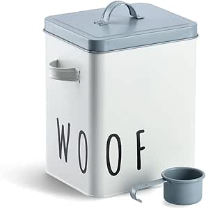 Zeller 19218 Woof Food Box Metal White / Blue Approx. 23.4 x 16.2 x 23.2/25.8 cm