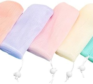 Pack of 5 Piece Soap Bags Made of Layered Thick Mesh Fabric Coloured Mesh Soap Bags for Solid Soaps Gentle Exfoliating Function for Travel and Daily Skin Care