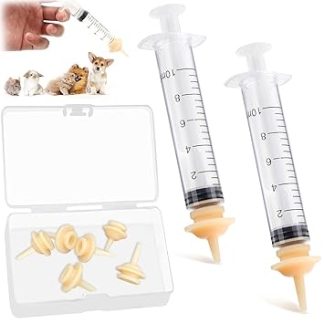 COYUN Pack of 10 Pet Feeding Silicone Nipples, Cat Milk Breeding Bottle for Puppies, Kittens, with Syringes, Plastic Syringe, Feeding Syringes Small Animals, for Puppies, Dogs, Cats or Other Pets