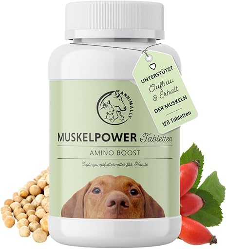 Annimally Amino Boost Muscle Building Tablets for Dogs - 120 Amino Acids Tablets with 9 Ingredients Including Protein & Magnesium for Targeted Muscle Building in Dogs