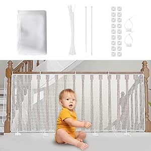 Children's Safety Net, Baby Balcony Railing, Staircase Safety Net, 300 L x 90 H cm, Raised Durable Stair Protective Net, Stair Railing, Fence, Mesh Protective Net for Children, Pets, White